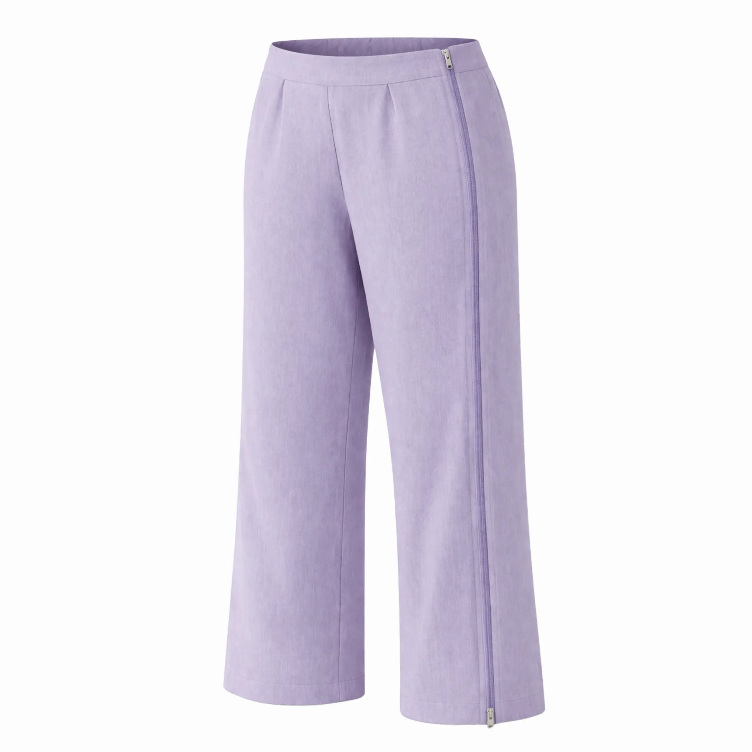 pastel lilla damebukser med lynlåsned langs siden